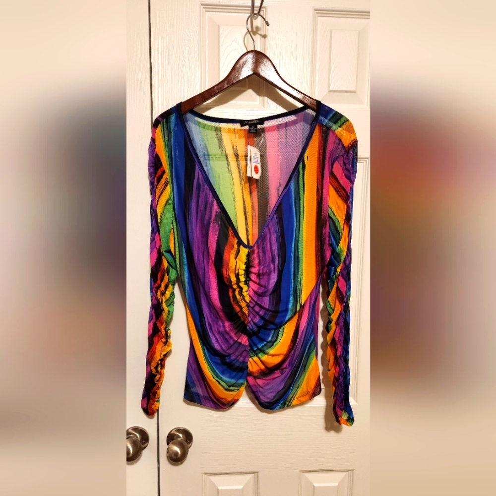 NWT Sheer Rainbow 🌈 Print Top